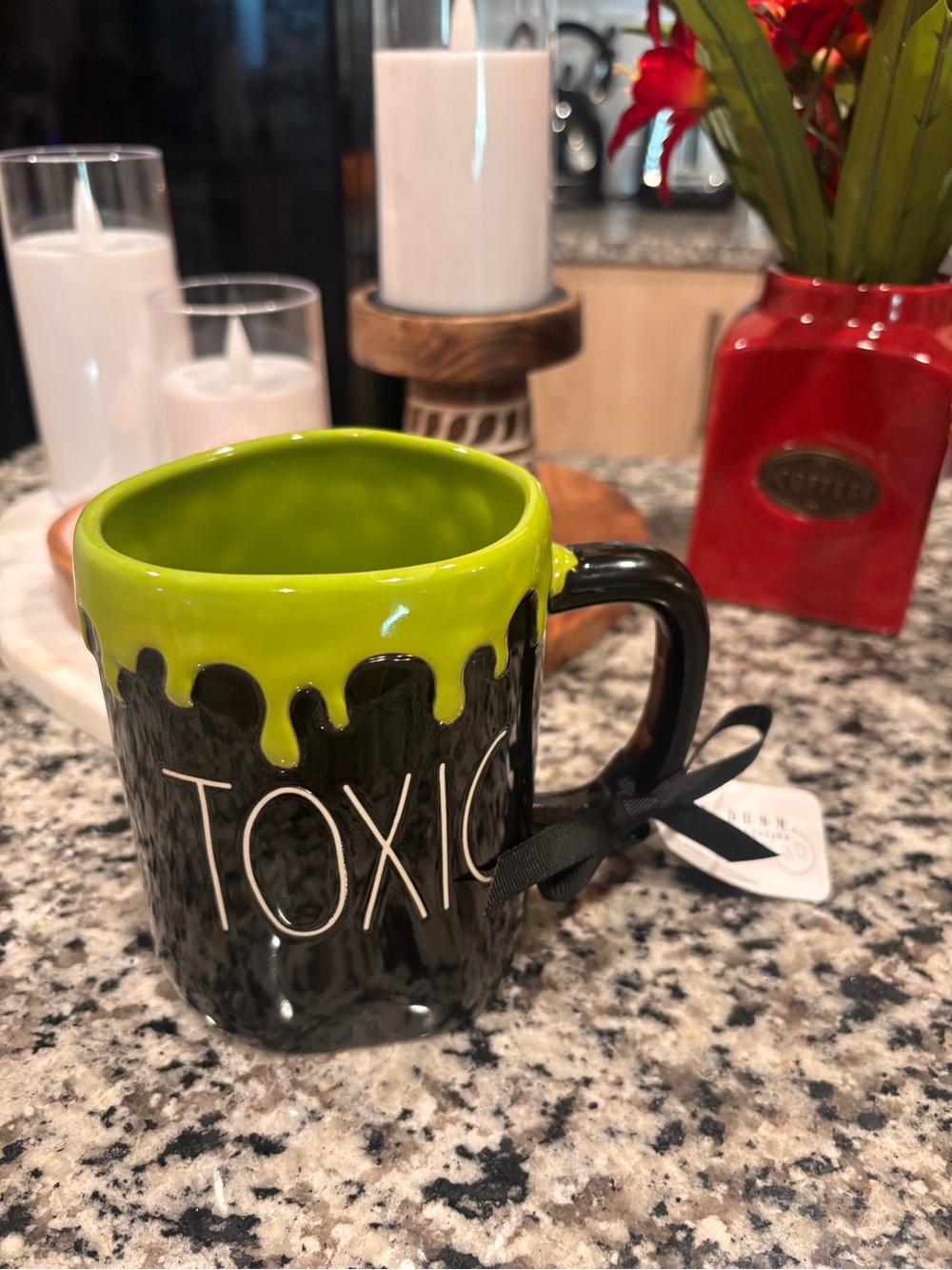 TOXIC Ceramic Coffee Mug — Black Exterior with Lime Green Interior